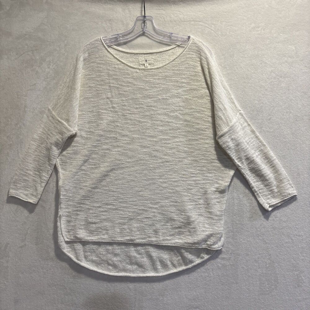 Lou & Grey Textured Knit Relaxed Roll Neck Hem Sweater Size Medium Ivory Cream